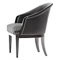 Black Leather Accent Chair With Checkered Fabric Seat And Wooden Legs