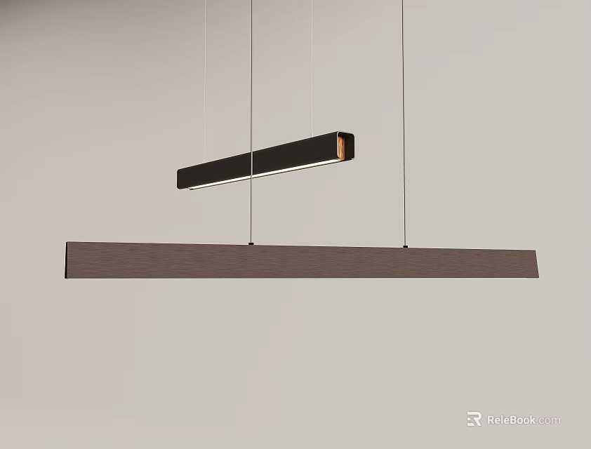Modern Linear Pendant Lights With Black And Brown Elongated Rectangular Design Hanging 3d model