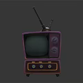 Retro Vintage Purple TV With Green Screen Dual Antennas And Decorative Front Knobs