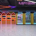 Vibrant Arcade Amusement Area With Neon Lights Gaming Machines Graffiti Signage And Shiny Floor