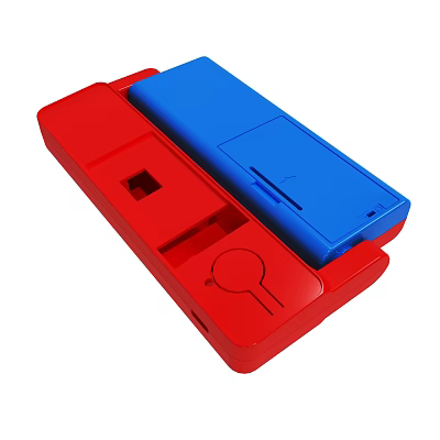 Compact Red And Blue Plastic Device Case With Grooves And Holes 3d model