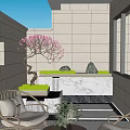 Courtyard Garden Design With Pink Blossoms Stones Green Plants And Stone Pathway