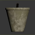 Light Gray Textured Terracotta Planter With Small Brown Plant Design