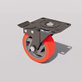 Red Wheel Caster With Black Base Metal Bracket And Brake 3d model