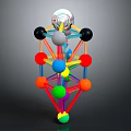 Abstract Geometric Structure With Colored Spheres Connecting Rods And Silver Top Sphere
