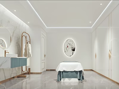 Modern Beauty Salon Interior Design With White Space Marble Walls And Massage Bed 3d model