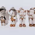 Four Stuffed Dolls With Different Poses Wearing Hats Shorts And Casual Outfits In White Brown
