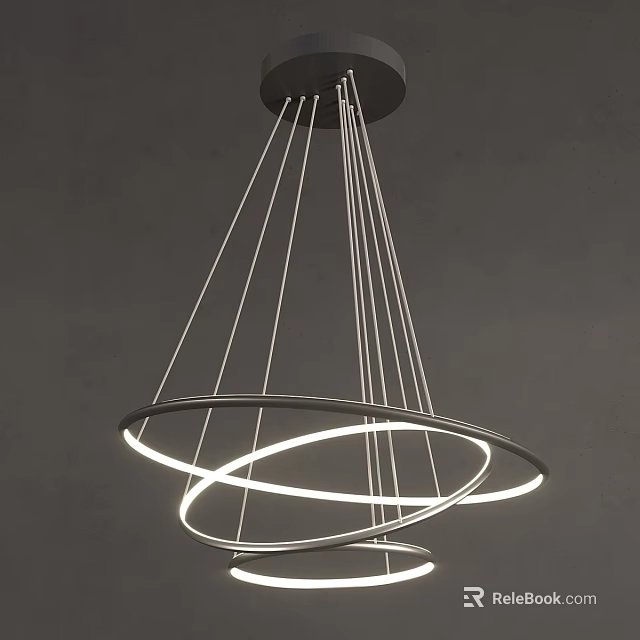 Stylish Modern Chandelier With Suspended Lines And Circular Rings For Interior Design 3d model 