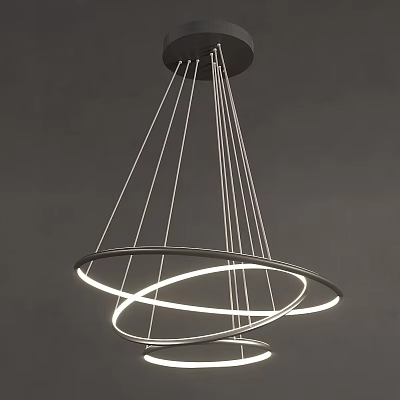 Stylish Modern Chandelier With Suspended Lines And Circular Rings For Interior Design 3d model
