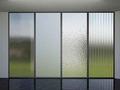 Modern Interior Glass Room Divider With Frosted Clear And Ribbed Glass Panels 3d model