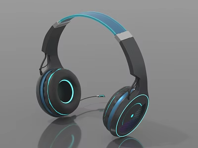 Modern Electronic Over ear Headphones With Blue Illuminated Rings And Sleek Design 3d model
