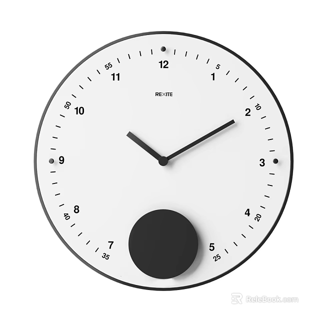 Modern Minimalist Clock With White Dial Black Numbers Hands And Circular Accent 3d model 