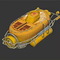 Yellow Underwater Submersible with Metal Frame Propeller Floats and Circular Hatch