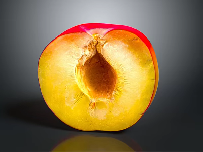 Fresh Halved Peach Showing Juicy Yellow Flesh And Red Skin 3d model