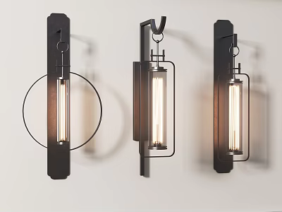 Modern Black Metal Frame Wall Lamps With Exposed Bulbs And Unique Shapes 3d model