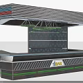 Modern Reception Desk With Striped Design Multiple Shelves Green Accents And DAK Logo
