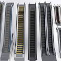 Different Types of Modern Elevators and Escalators With Metal Frames and Striped Steps