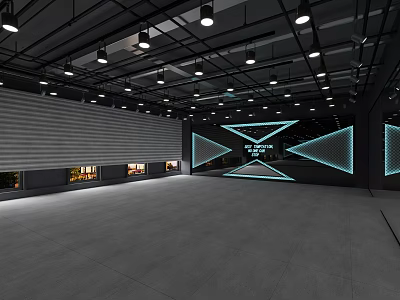 Modern Fitness Gym Interior With Spacious Workout Area And LED Lighting Design 3d model