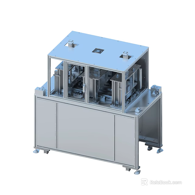 Industrial Automated Equipment With Transparent Protective Cover And Metal Frame Cabinet Base 3d model 