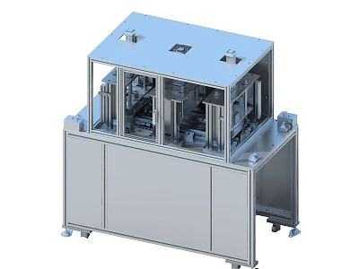 Industrial Automated Equipment With Transparent Protective Cover And Metal Frame Cabinet Base 3d model