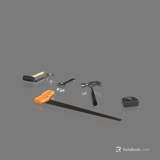 Essential Hardware Tools Set Including Hammer Saw Wrench Screwdriver And Tape Measure 3d model 