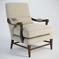 Elegant Light Beige Single Sofa With Linen Upholstery And Wooden Armrests
