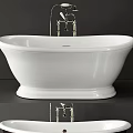 Sleek White Modern Bathtub with Oval Shape and Chrome Faucet Fixtures