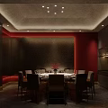 Elegant Private Dining Room With Marble Wall Round Table And Ambient Lighting 3d model