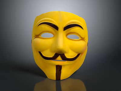Yellow Guy Fawkes Mask With Black Eyebrows Mustache And White Eye Holes 3d model