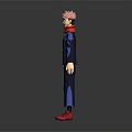 Anime Fantasy Creature Character With Pink Hair Red Scarf Blue Outfit And Red Shoes