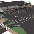 Parking Lot And Building With Driveway Cars Green Tree And Landscape
