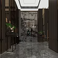 Luxurious Front Desk Reception With Elegant Chandelier Marble Floor And Wooden Decorations