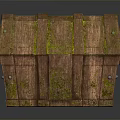 Vintage Wooden Chest With Moss Covered Surface And Metal Ring Handle