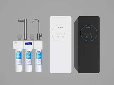 Modern Kitchen Water Purifier System with Three Filters Control Panel and Main Unit 3d model