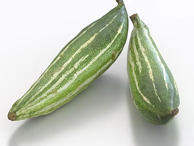 Two Green Striped Fresh Fruits On White Background 3d model