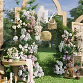 Outdoor Banquet Hall with Floral Decorations Arches and Grass Lawn Setting