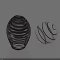 Decorative Ornament Set With Black Striped Lantern And Clear Spiral Glass Ball On Light Background