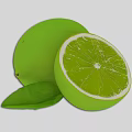 Fresh Green Limes With Whole Fruit Sliced Half And Leaf On White Background