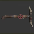 3D Model Battle Axe Equipment With Wooden Handle Red Wheel And Horn Shaped Design