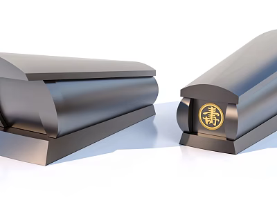 Black Coffins With Golden Symbol And Smooth Finish Displayed On White Background 3d model