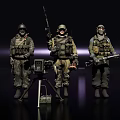 Detailed Game And Movie Military Characters With Tactical Gear Helmets Weapons And Tripod Equipment