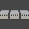 Single Chair Interior in Airplane Cabin With Blue Brown Grey Seats and Trolley