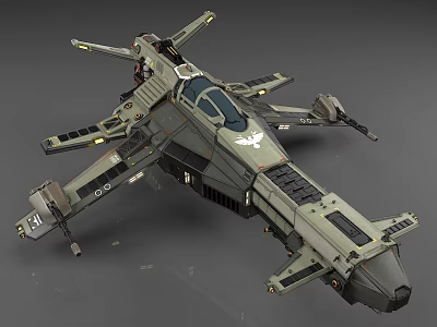Futuristic Sci Fi Military Spaceship Model With Detailed Armor And Cockpit 3d model