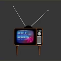 Vintage Old Fashioned Computer With Antenna And Colorful Screen Display On Wooden Base