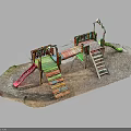 Outdoor Kids Play Equipment With Colorful Slides Wooden Climbing Frames And Stairs