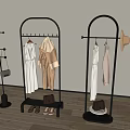 Modern Black Metal Floor Standing Clothes Racks With Hanging Clothes Hats Bags And Shoes