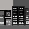 Modern Black Kitchen Appliances Featuring Wine Glass And Dish Storage Cabinets