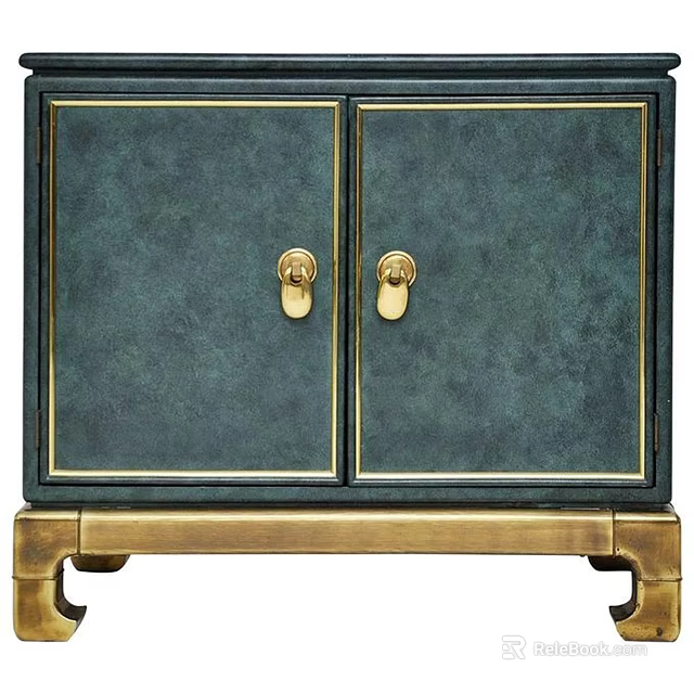 Dark Green Console Cabinet Featuring Golden Trim Knobs and Base for Entryway 3d model 