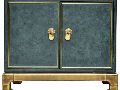 Dark Green Console Cabinet Featuring Golden Trim Knobs and Base for Entryway 3d model