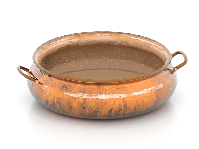 Round Speckled Copper Colored Ceramic Vessel With Handles And Glossy Surface 3d model